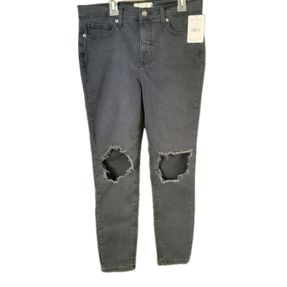 Women's We The Free Free People Distressed Black Wash Skinny Jeans  30 New Rip‎